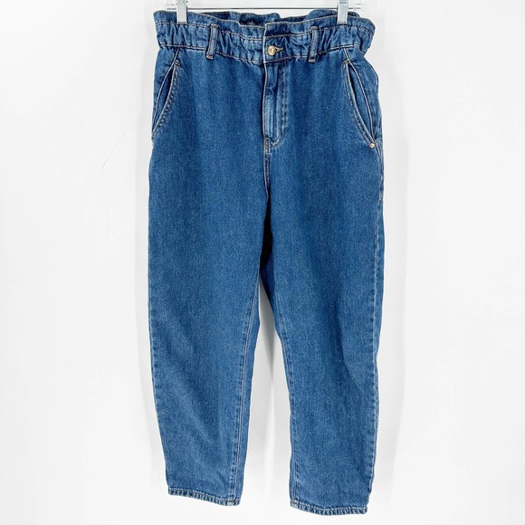 Zara Paperbag Waist Straight Leg Baggy Trendy Jeans - Picture 2 of 8